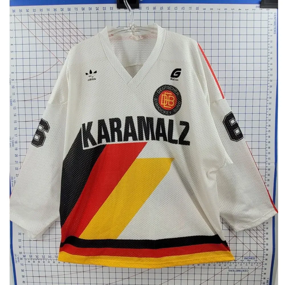 Vintage Adidas Karamalz Hockey Jersey Red Black Gold Timeless Streetwear‎